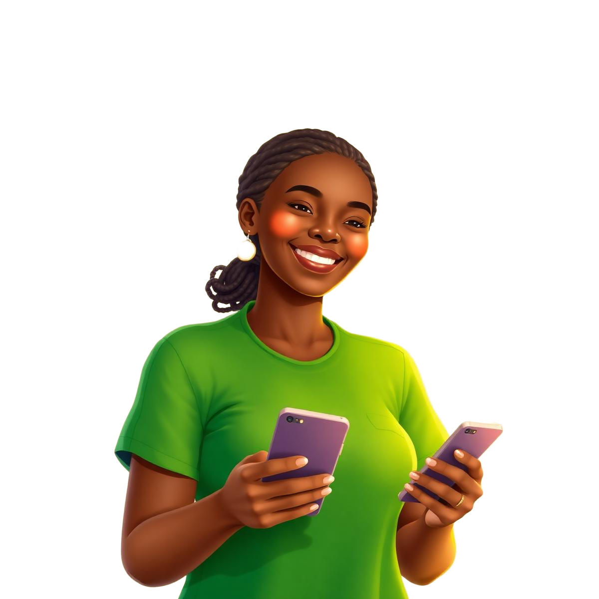 A young Nigerian woman using the MyTijaara app